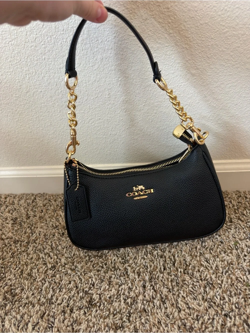 Coach Black Pebble Leather Shoulder Bag with Gold Hardware